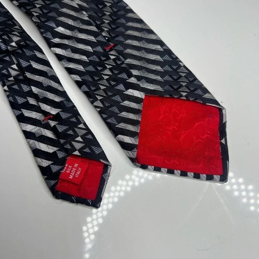 Christian Lacroix Black Gray Silver 100% Silk Tie - Made in Italy